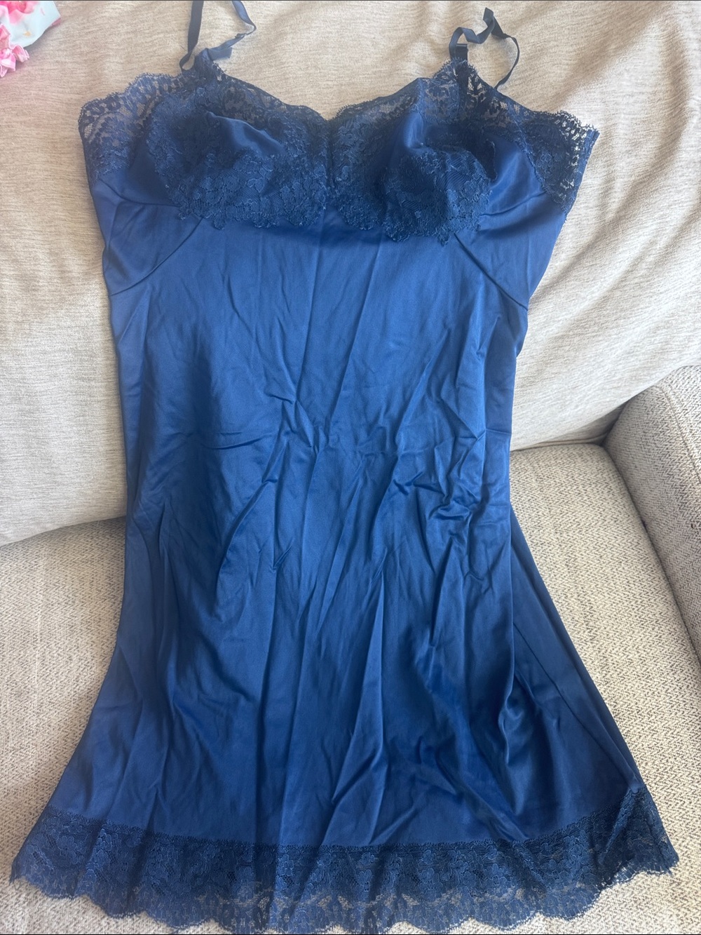 Vintage Vassarette Navy Blue Lace Trim Slip dress